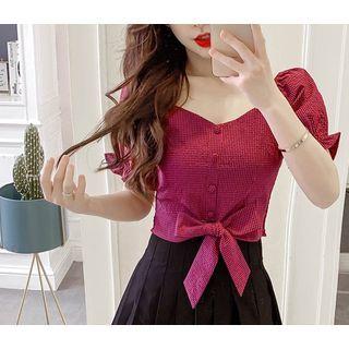 Short-sleeve Plaid Blouse / Short-sleeve Lettering T-shirt