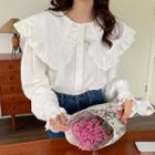 Long-sleeve Wide Collar Ruffled Blouse White - One Size