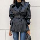 Belted Pleather Trench Jacket