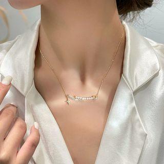 Star Faux Pearl Pendant Alloy Necklace My33017 - Gold - One Size