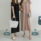 Contrast-trim Slit-side Long T-shirt Dress