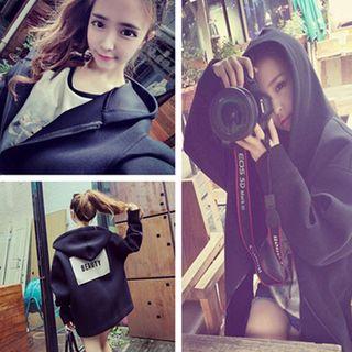 Hooded Lettering Zip Jacket Black - One Size