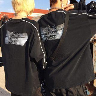 Couple Matching Printed Long-sleeve T-shirt Black - One Size