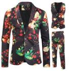 Set: Printed Blazer + Single-breasted Vest + Pants