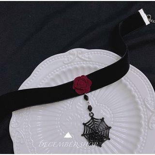 Spiderweb Pendant Choker Red Rose - Black - One Size