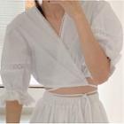 Lace Trim Short-sleeve Blouse / Mini A-line Skirt