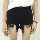 Camo Pocket Fray Hem Denim Shorts