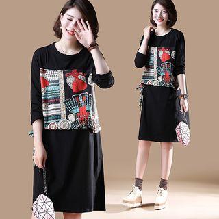 Printed Panel Long-sleeve T-shirt Dress