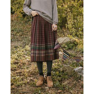 Band-waist Plaid Pleated Skirt