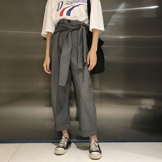 Tie-waist Straight Cut Cropped Pants