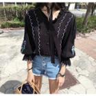 Piped Scallop-trim Embroidered Blouse