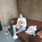 Layered Lace-sleeve Graphic T-shirt