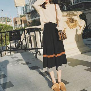 Contrast Trim Knit Midi A-line Skirt