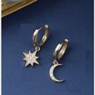 S925 Silver Rhinestone Star & Moon Non-matching Earring As Shown In Figure - One Size