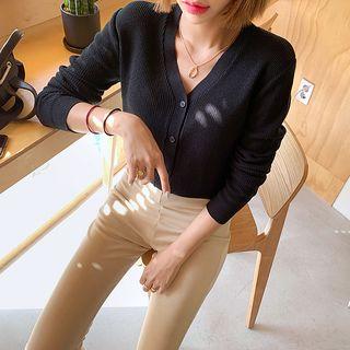 Colored V-neck Rib-knit Cardigan