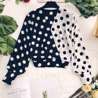 Polka Dot V-neck Blouse Dotted - One Size