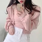 Plain Hooded Crop Jacket Milky Pink - One Size