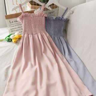 Ruffled-trim Smocked Sleeveless Dress