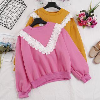 Lace Applique Round Neck Pullover