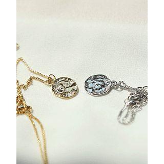 Faux-pearl / Medallion Chain Necklace Set (2pcs)