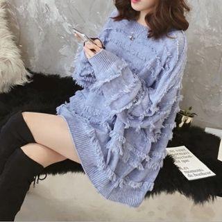 Fringed Striped Oversized Sweater