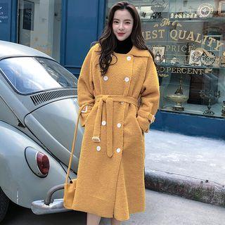 Long Faux Shearling Double-breasted Coat