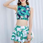 Set: Leaf Print Tankini Top + Swim Skirt