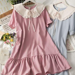 Peter Pan-collar Colorblock Midi Dress In 7 Colors