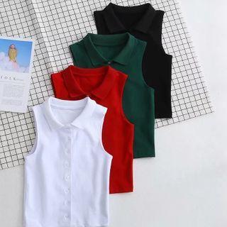 Collared Single-breasted Sleeveless Top