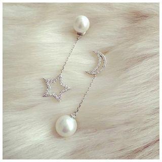 Faux Pearl Moon Star Dangle Earrings
