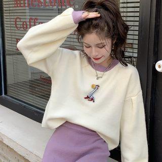 Giraffe Contrast Trim Sweater Top - One Size