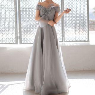 Off Shoulder Mesh A-line Gown