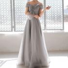Off Shoulder Mesh A-line Gown
