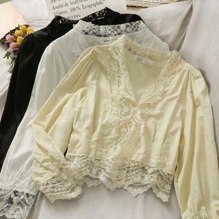 Slim-fit Lace-panel Satin Top