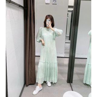 Long-sleeve Dotted Maxi A-line Chiffon Dress