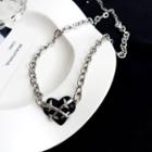 Heart Chain Necklace Black & Silver - One Size