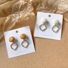 Faux Pearl Disc Alloy Square Dangle Earring
