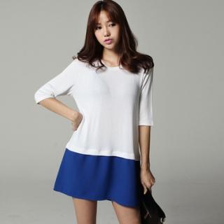 Two-tone Short-sleeve Dress