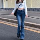High-waist Washed Skinny Bootcut Jeans