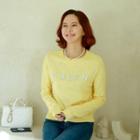 Letter Flower Faux-pearl Knit Top