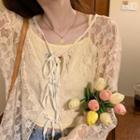 Two-way Long-sleeve Lace Cardigan / Blouse Almond - One Size