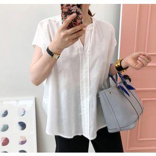 Open-placket Cap-sleeve Blouse