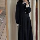 Long Sleeve Midi Shirt Dress Black - One Size