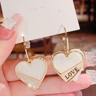 Heart Love Lettering Rhinestone Alloy Dangle Earring 1 Pair - Asymmetric - Gold & White - One Size