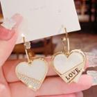 Heart Love Lettering Rhinestone Alloy Dangle Earring 1 Pair - Asymmetric - Gold & White - One Size