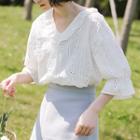 3/4-sleeve Perforated Blouse