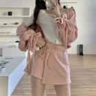 Drawstring-cuff Zip-up Hoodie / Mini A-line Skort