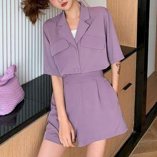 Set: Elbow-sleeve Cropped Blazer + Shorts