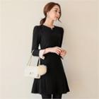 Contrast-cuff Pleated-hem Dress