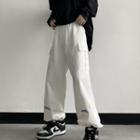 Lettering Embroidered Drawstring Wide-leg Cargo Pants